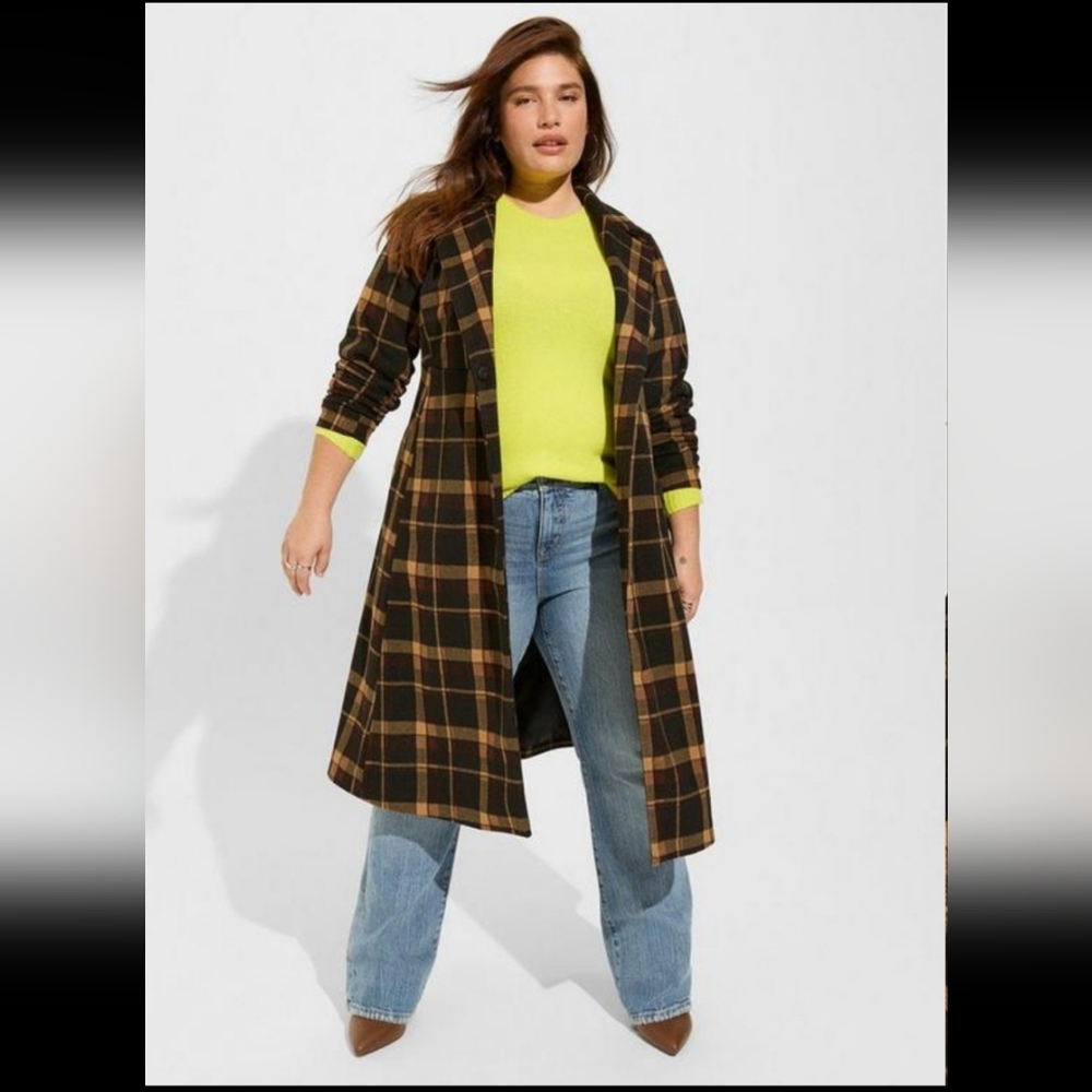 NWT Torrid Melton Plaid Tie Front Coat size 2x